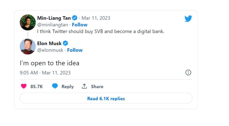 Tỷ phú Elon Musk để ngỏ khả năng mua lại Silicon Valley Bank